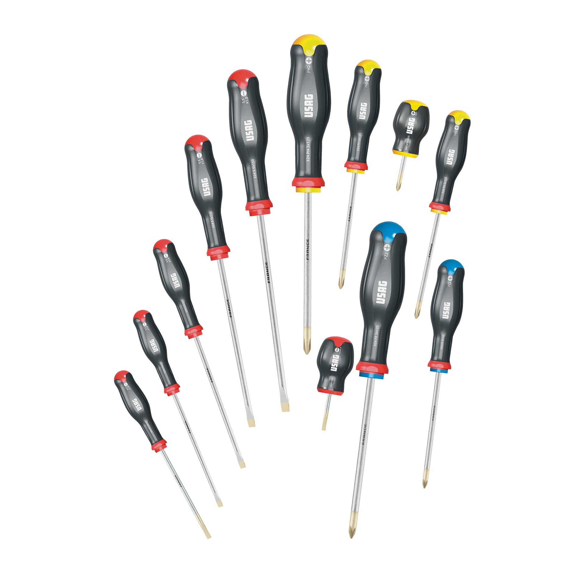 324 SH12 - Jeu de 12 tournevis pour vis à fente, cruciforme Phillips® et cruciforme Pozidriv® -supariv® - Usag - U03240651