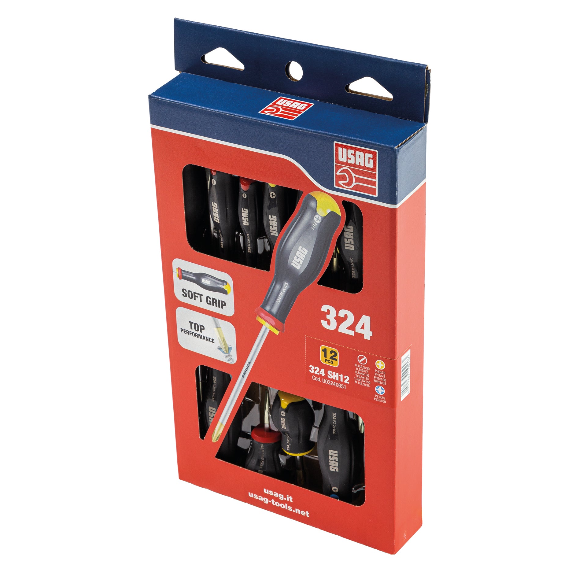 324 SH12 - Jeu de 12 tournevis pour vis à fente, cruciforme Phillips® et cruciforme Pozidriv® -supariv® - Usag - U03240651