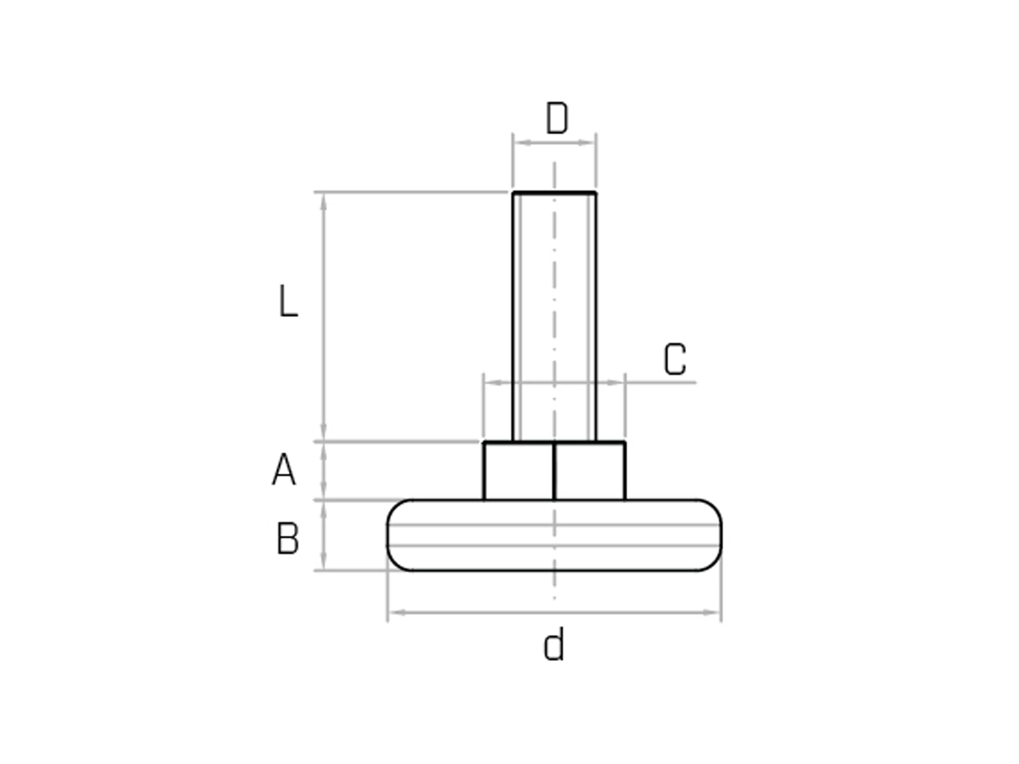 Modèle PRMES avec M8 ou M10 - Embase de 19mm à 60mm (Pack de 25 pièces) - Pied réglable avec axe et hexagone - Gamm 