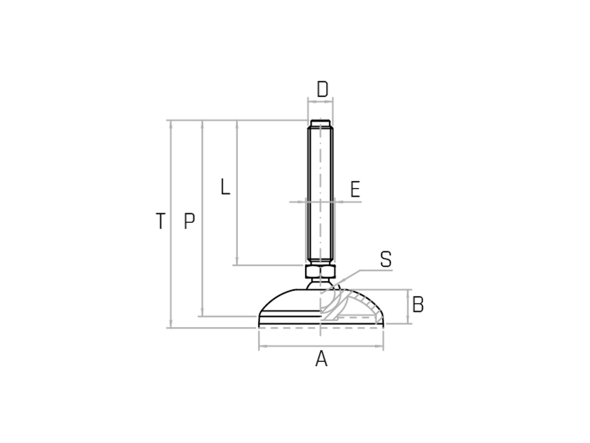 Piede snodato con perno a sfera in acciaio - Modello PRST - Base 40mm antiscivolo - Gamm