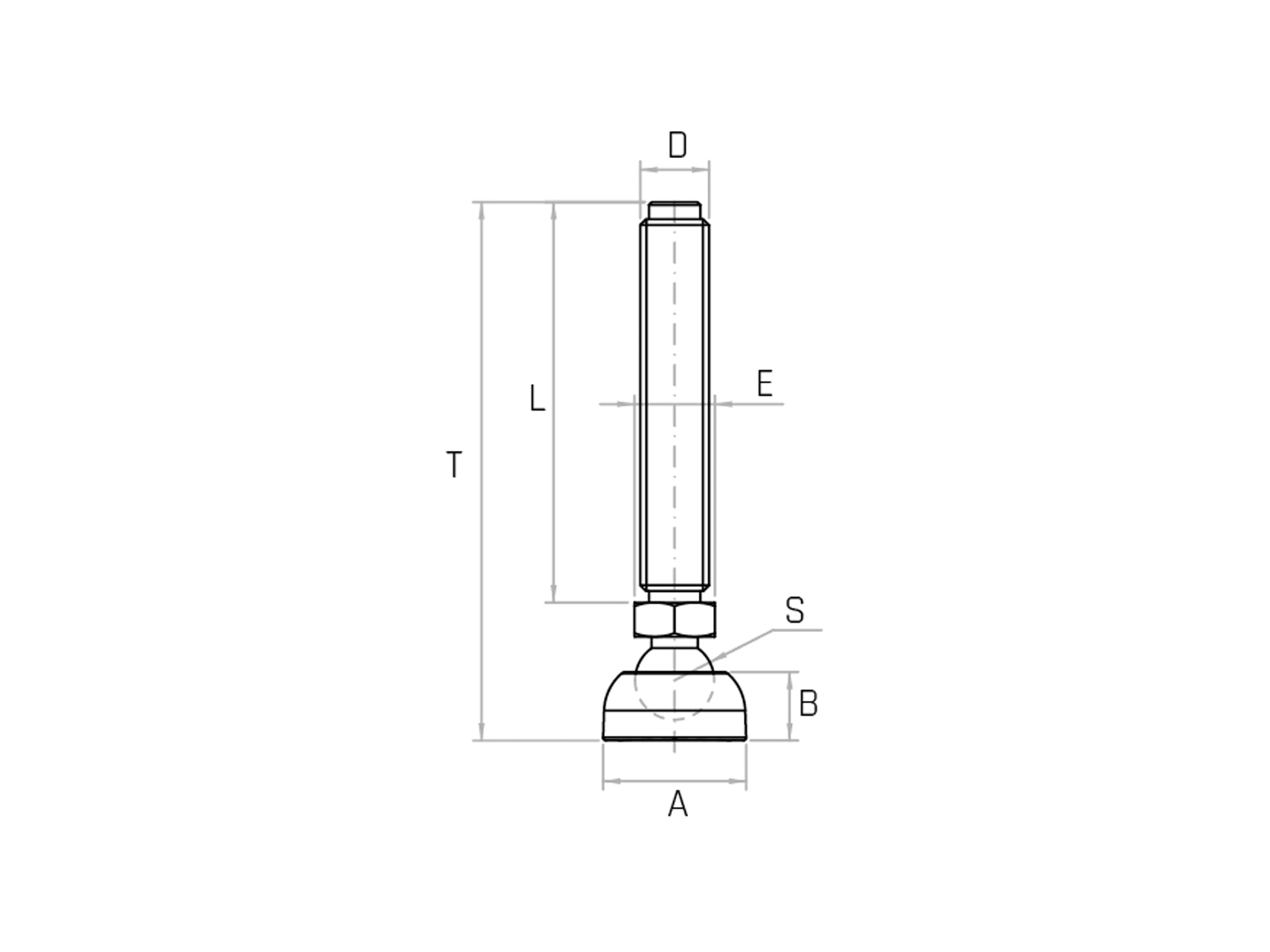 Modello PRST/25 da M8 a M16 - Base 25mm antiscivolo (Conf. da 4pz) - Piede snodato con perno a sfera in acciaio - Gamm
