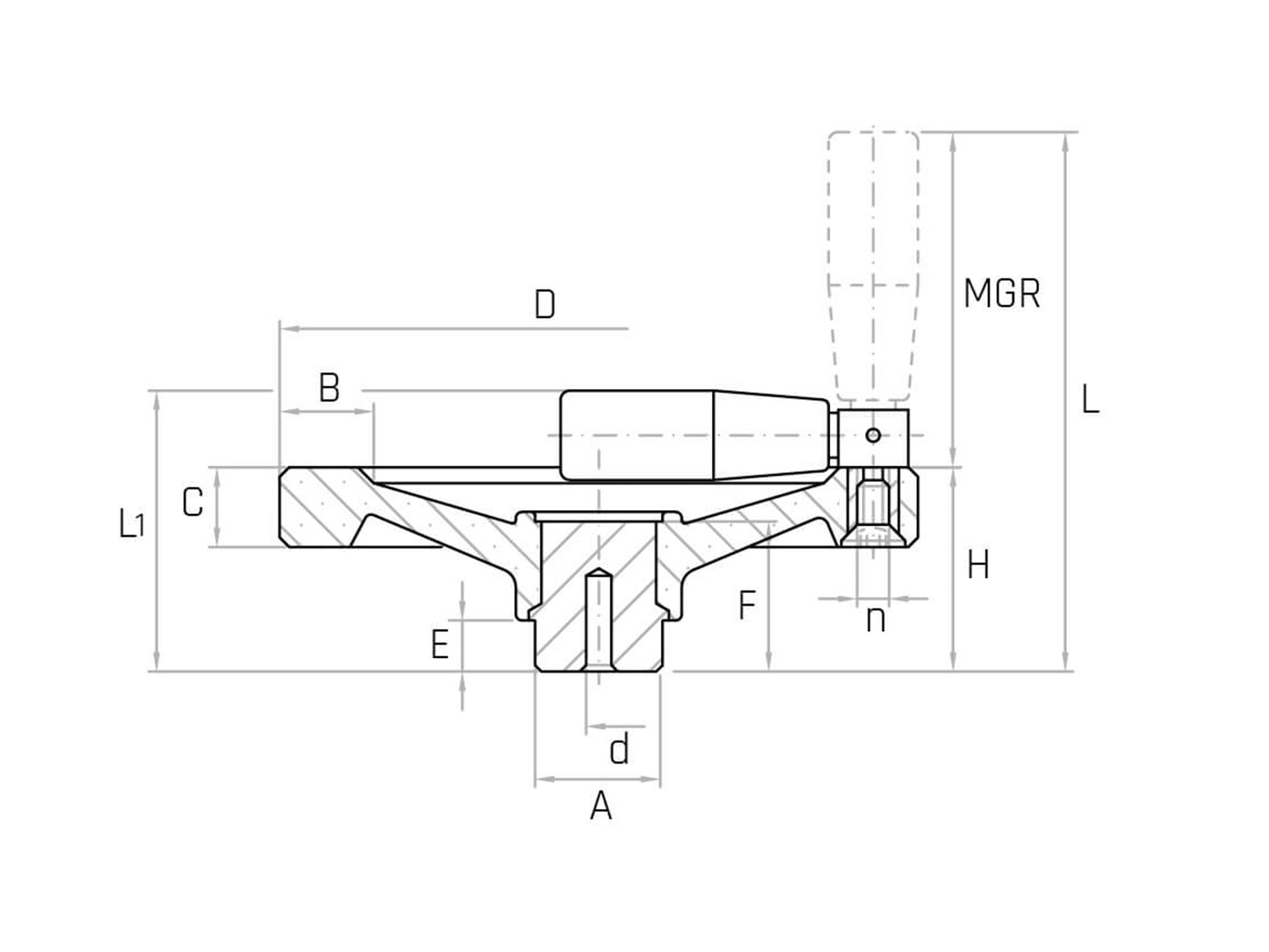 VR2AF/MR Volantino a due razze con manopola ribaltabile per LAVORAZIONI SPECIALI - Gamm