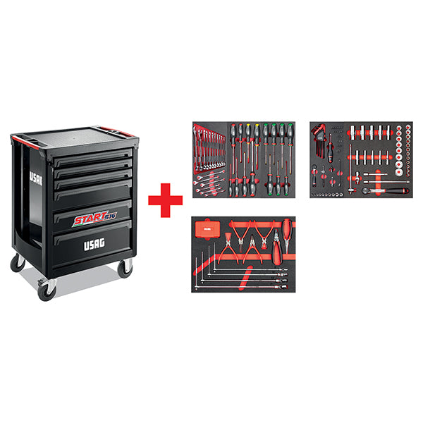 516 ST6NMA - Carrello start con assortimento autoriparazione 495 MAA (155 pz) - Usag - U05161627