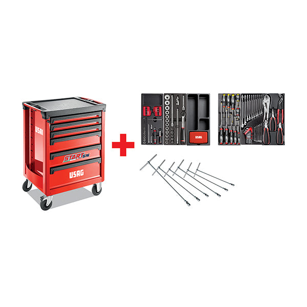 516 ST6PA - Carrello start con assortimento autoriparazione 495 PA (142 pz) - Usag - U05160629