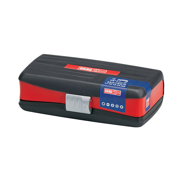 609 1/4 EB - Assortimento in cassetta bimateriale con bussole esagonali ed inserti per avvitatura (38 pz) - Usag - U06090002