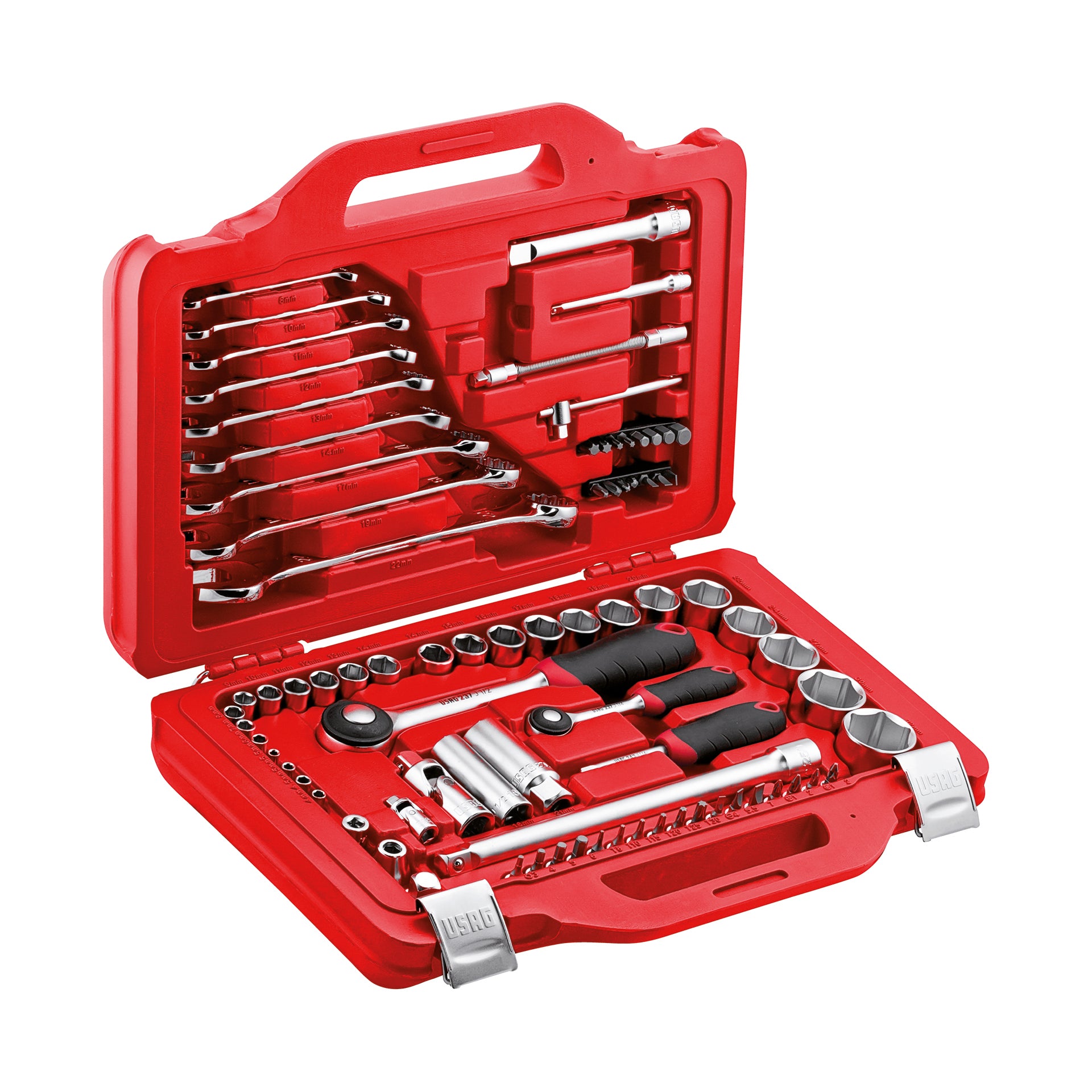601 1/4-1/2 J82 - Assortiment en coffret modulaire avec douilles six pans et clés mixtes (82 pcs) - Usag - U06010010