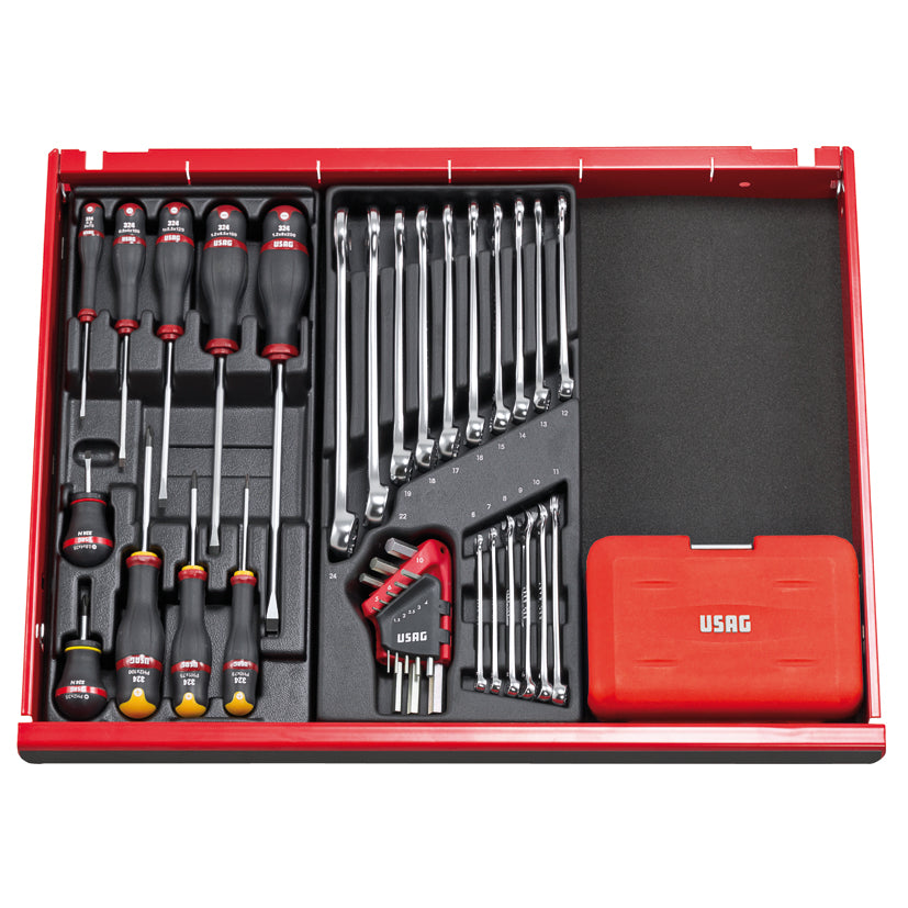 601 1/4 J34 - Assortimento in cassetta modulare con bussole esagonali ed inserti per avvitatura (34 pz) - Usag - U06010001