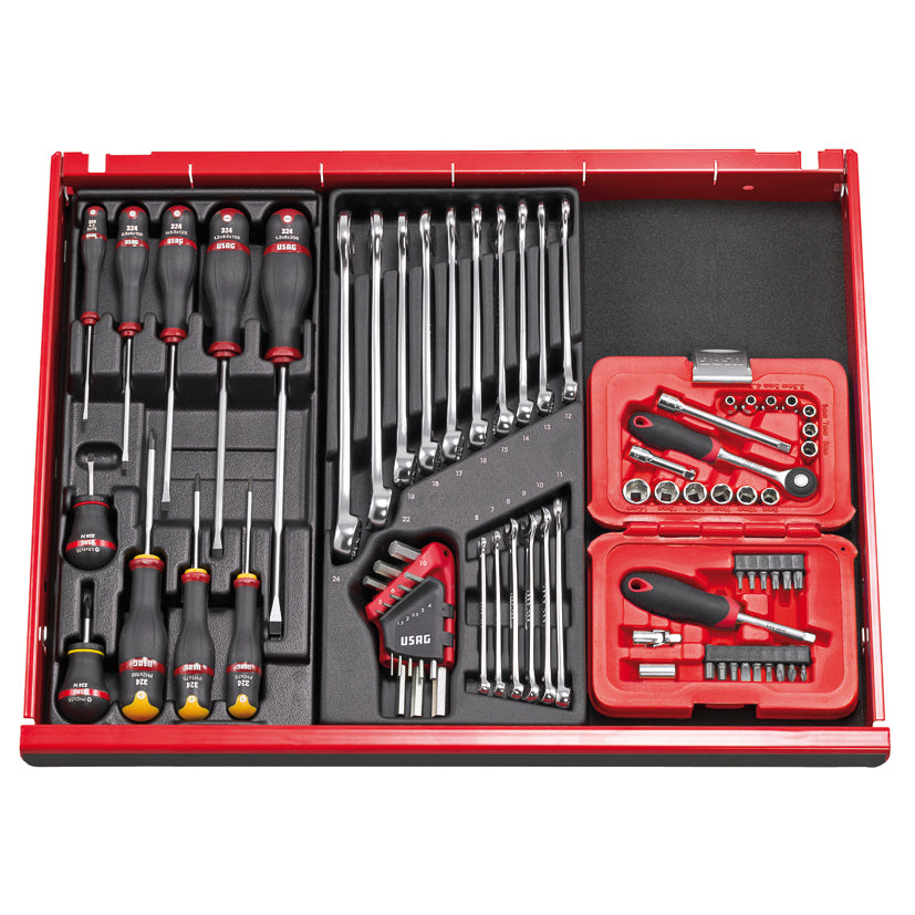 601 1/4 J34 - Assortimento in cassetta modulare con bussole esagonali ed inserti per avvitatura (34 pz) - Usag - U06010001