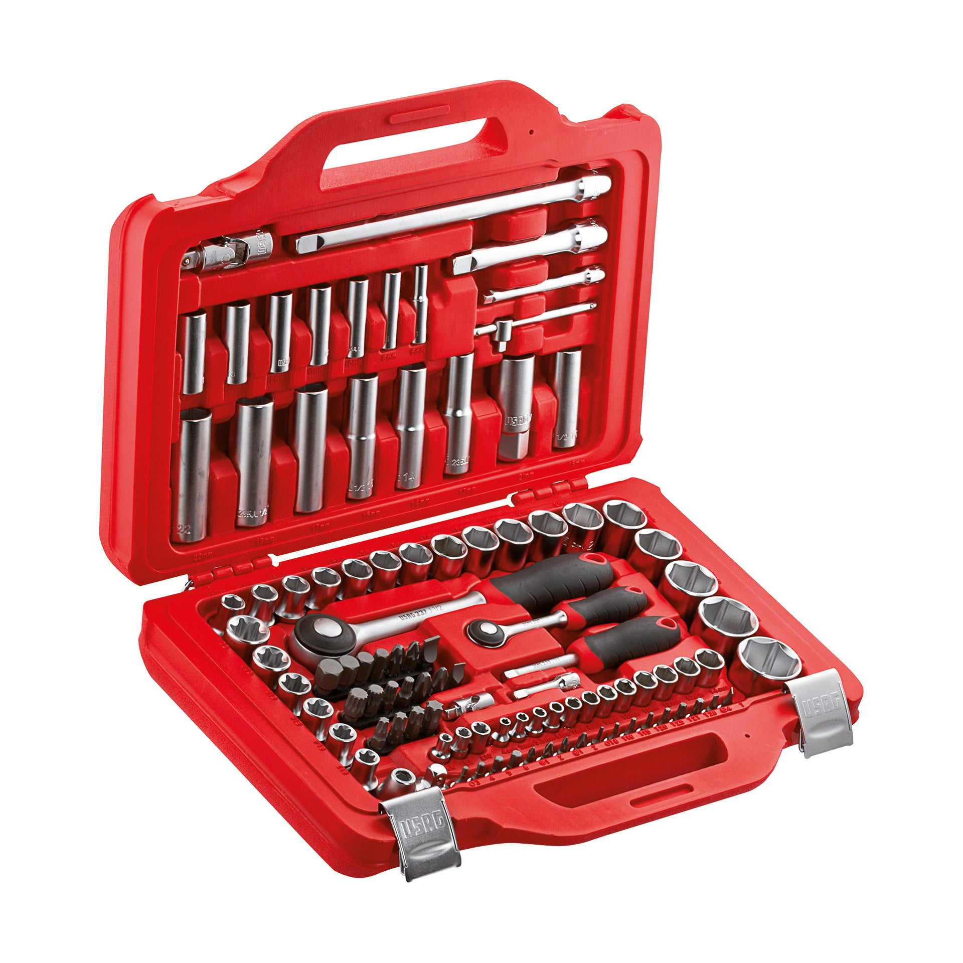 601 1/4-1/2 J100 - Assortiment en coffret modulaire avec douilles hexagonales et inserts de vissage (100 pcs) - Usag - U06010011