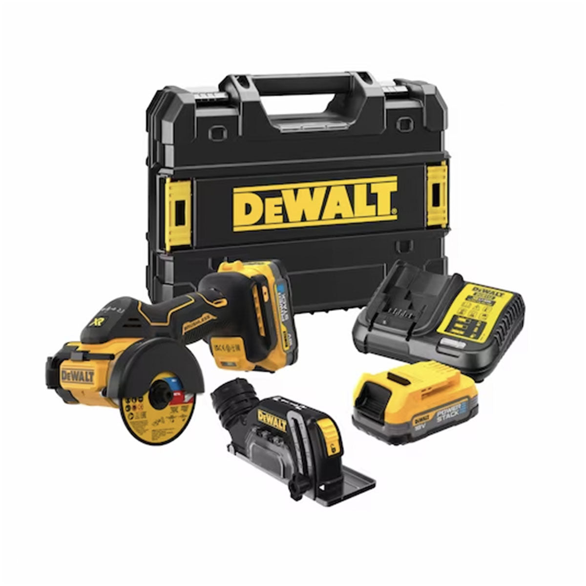 Mini-troncatrice 18V XR 76mm, motore BRUSHLESS - 2 x 18V POWERSTACK COMPACT in VALIGETTA TSTACK e ACCESSORI - DeWALT