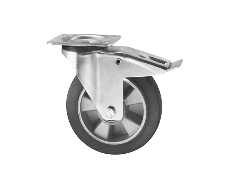 RAS castors - black ELASTIC WHEELS with aluminum center and SUPPORTS - Rollers for PALLET TRUCKS and FORKLIFT and INDUSTRIAL TRUCKS - HIGH LOADS