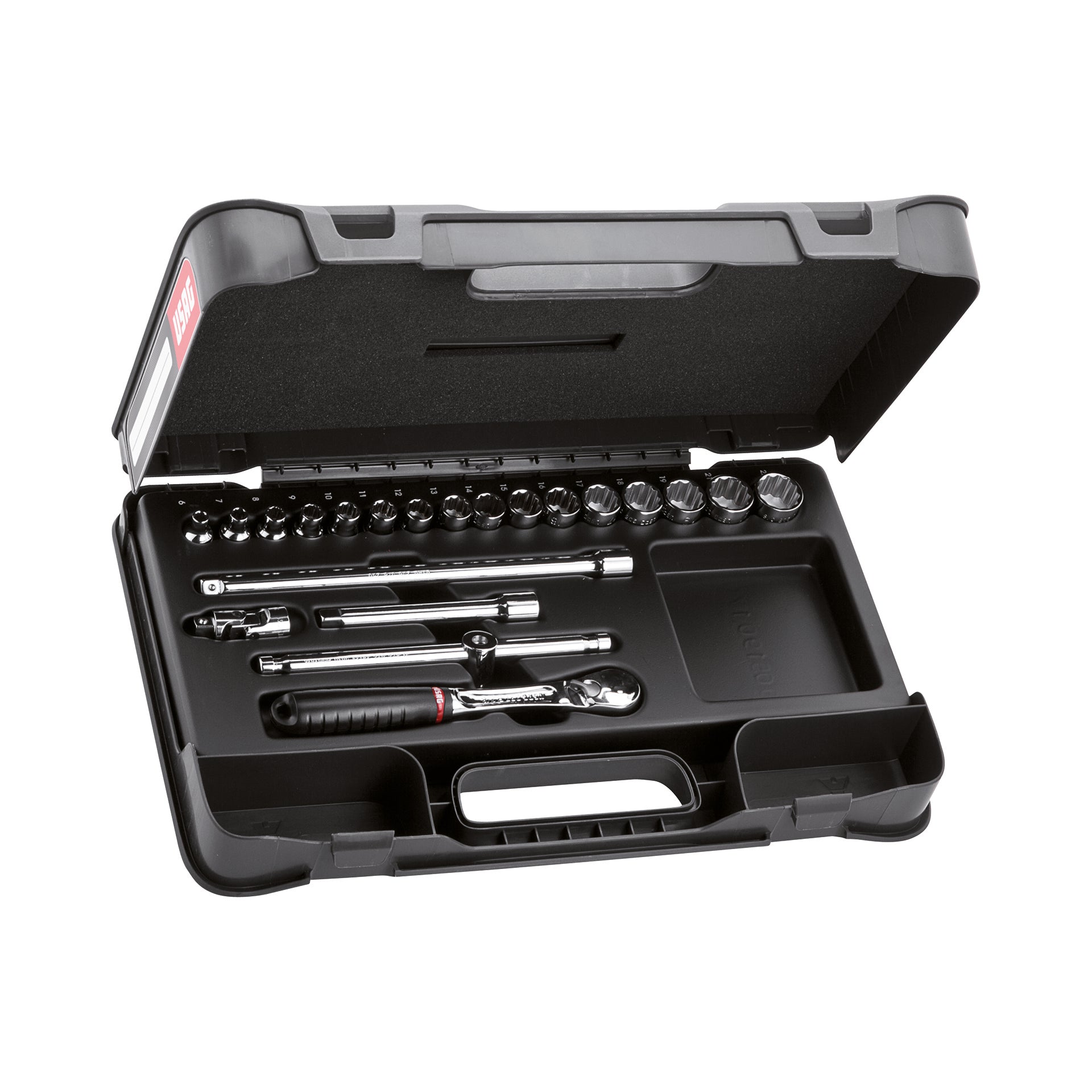 606 3/8 B  - Assortimento in cassetta di abs con bussole poligonali (21 pz) - Usag - U06060203