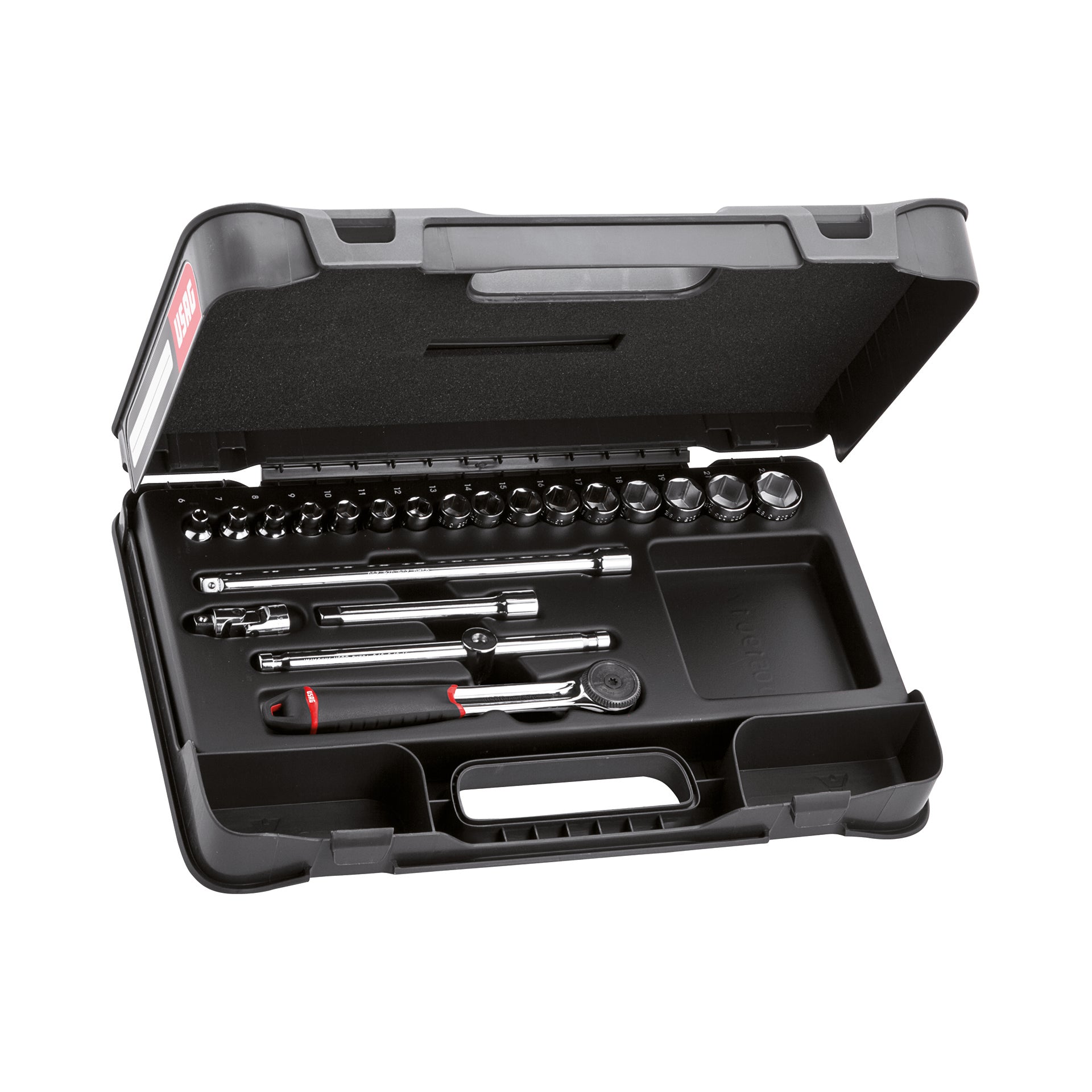 606 3/8 EA - Assortimento in cassetta di abs con bussole esagonali (21 pz) - Usag - U06060202