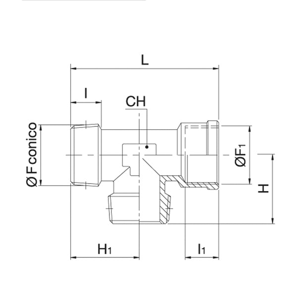 34/F MFM - Raccordo a T filettato MASCHIO/FEMMINA/MASCHIO - Raccorderia - Ani (Conf. da 10pz e 5pz)