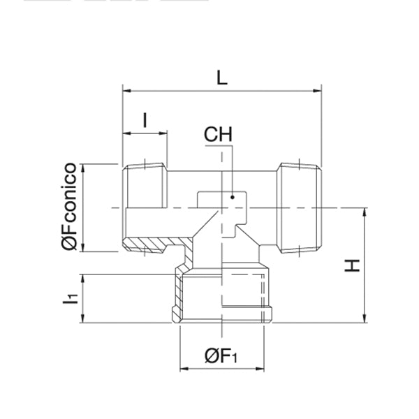 34/F MMF - Raccordo a T filettato MASCHIO/MASCHIO/FEMMINA - Raccorderia - Ani (Conf. da 10pz e 5pz)