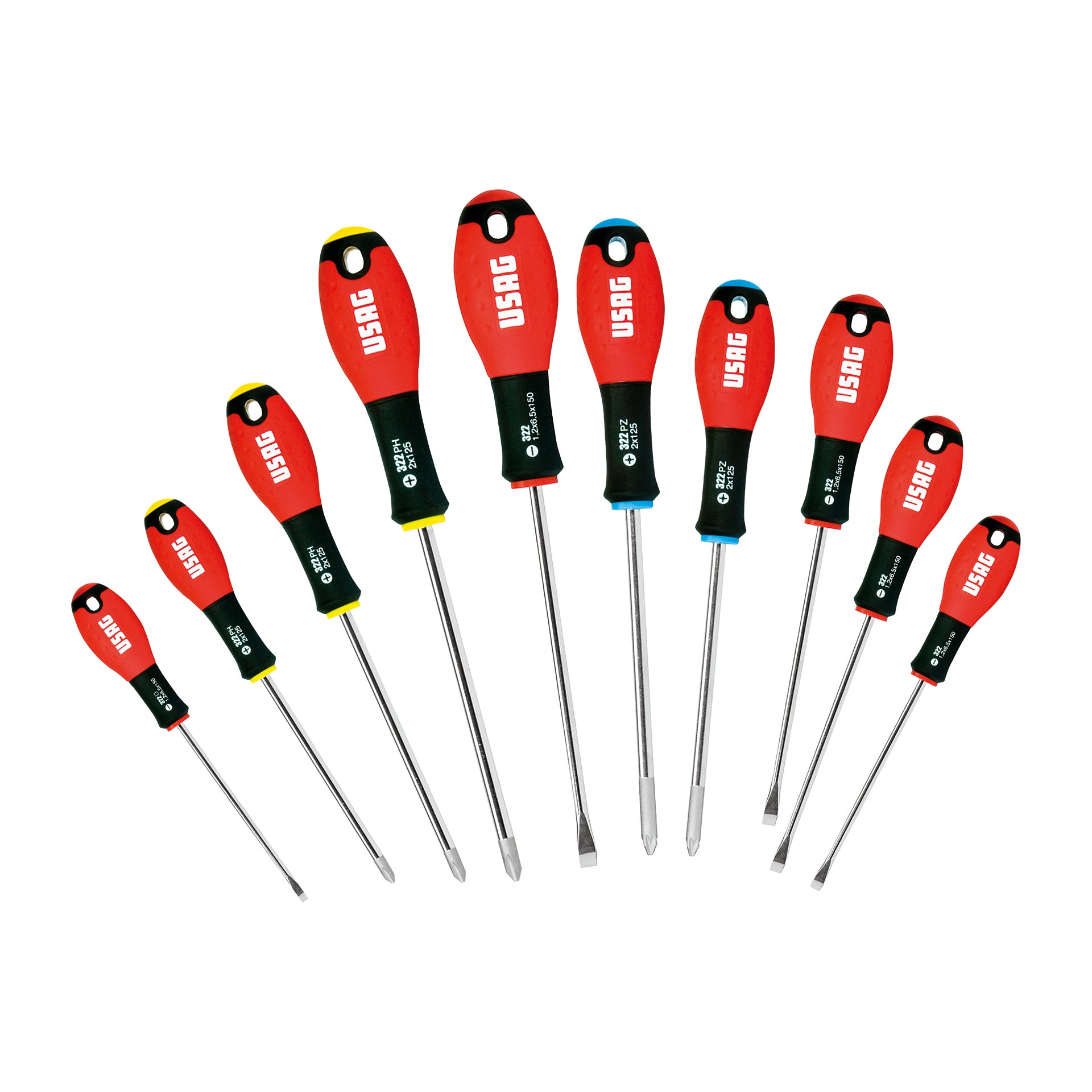 322 SH10 - Serie di 10 giraviti per viti con intaglio, impronta a croce phillips® e impronta a croce pozidriv® - Usag - U03220255